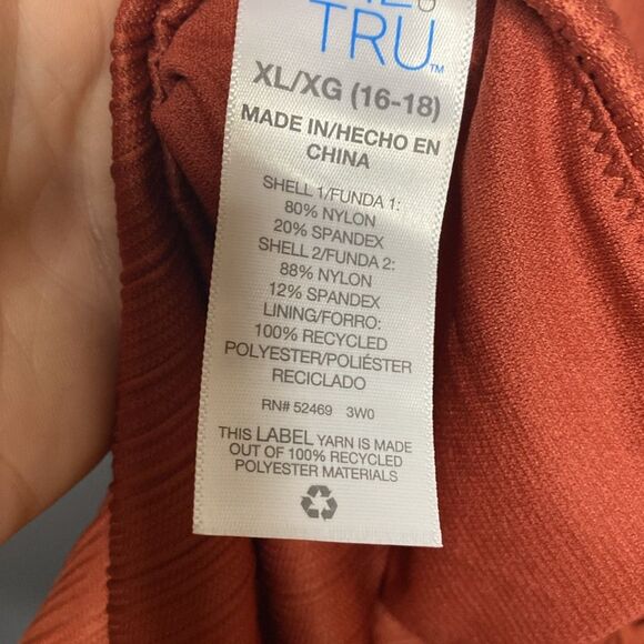 Time and Tru Women's Rusty Brick Wrap One-Piece Swimsuit with Tie Waist Size XL - Picture 8 of 8